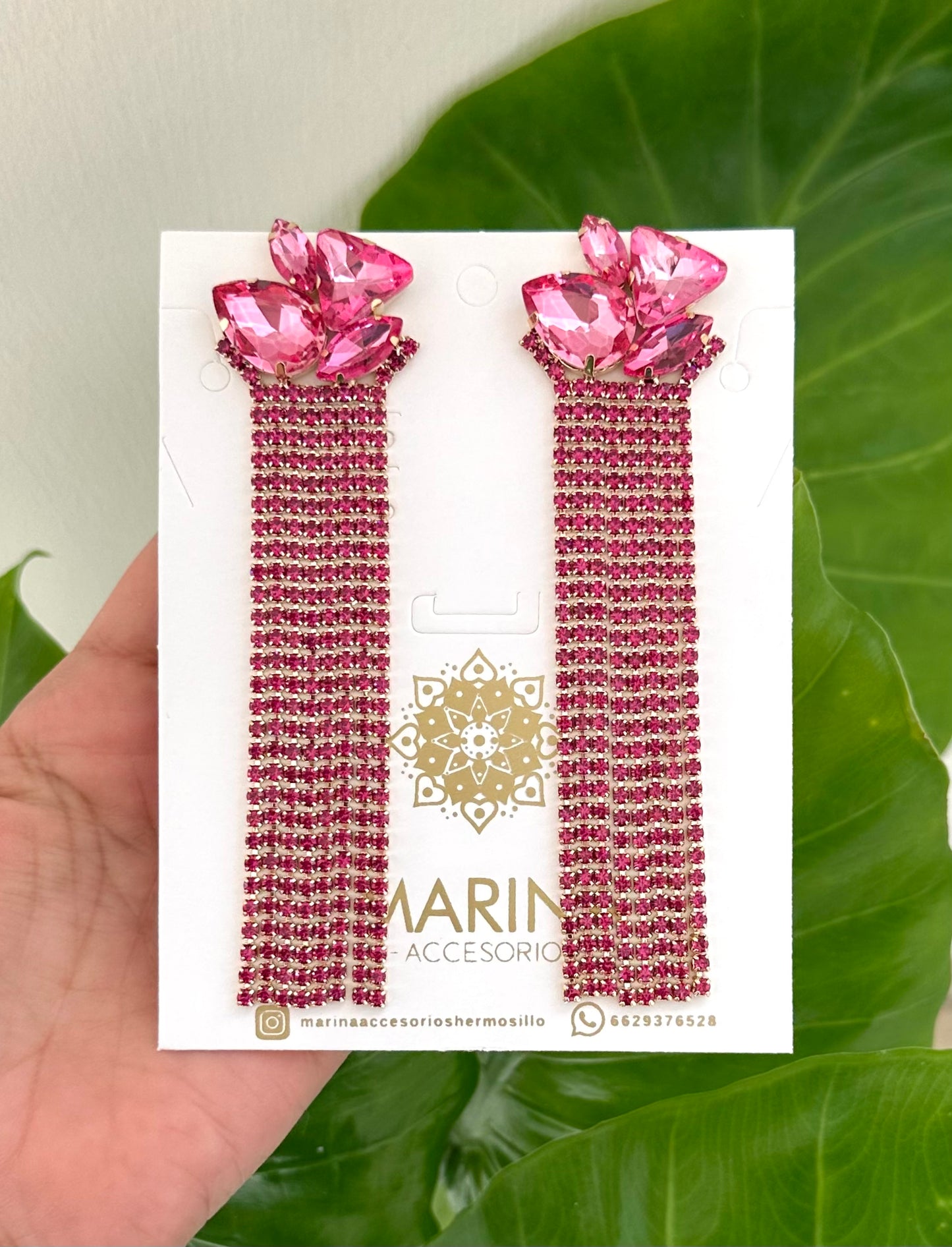 Arete de pedrería rosa