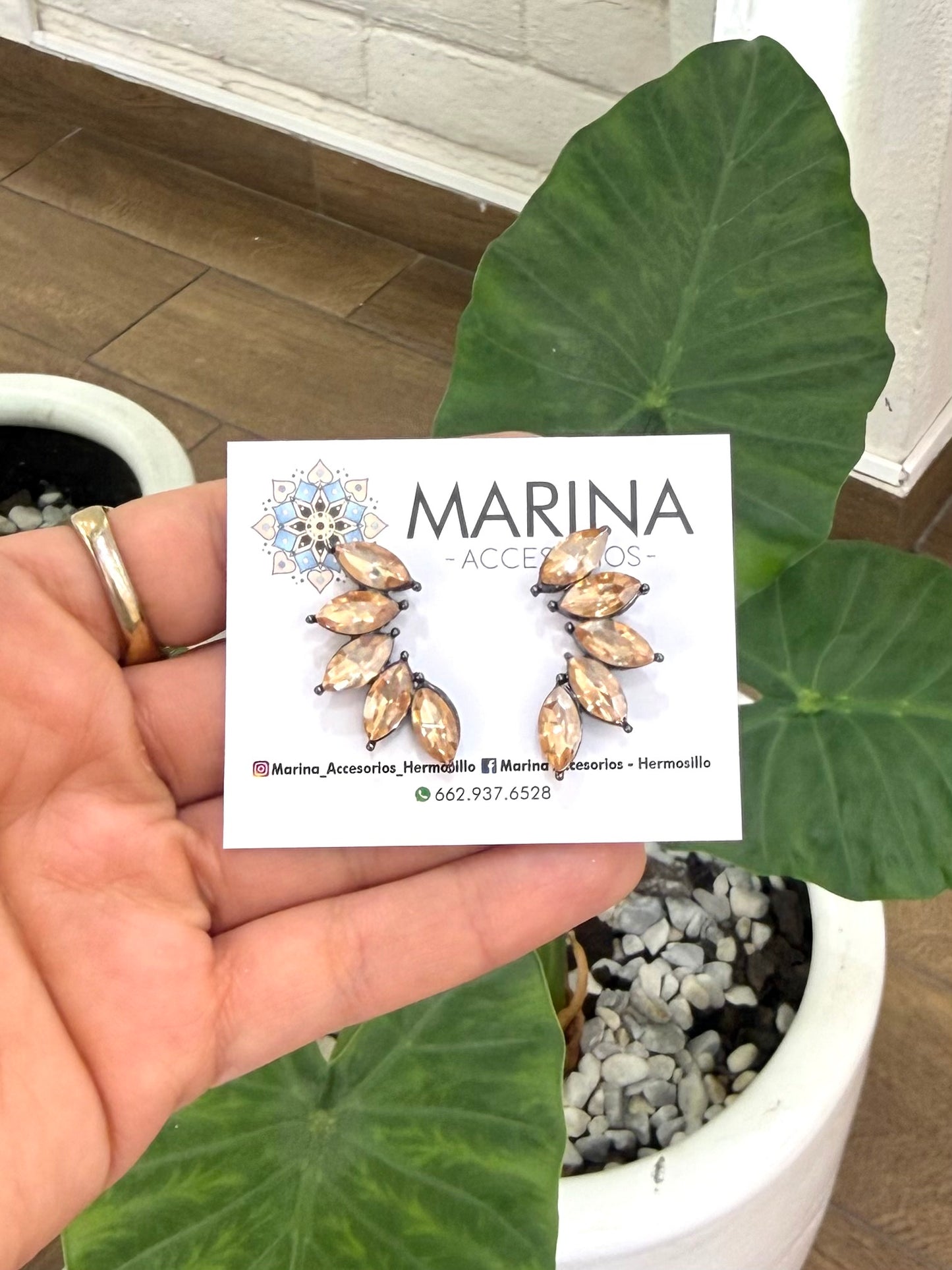 Aretes de pedrería dorados