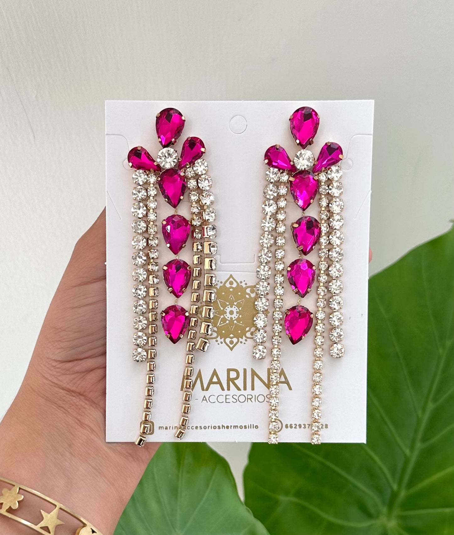 Arete de pedrería rosa