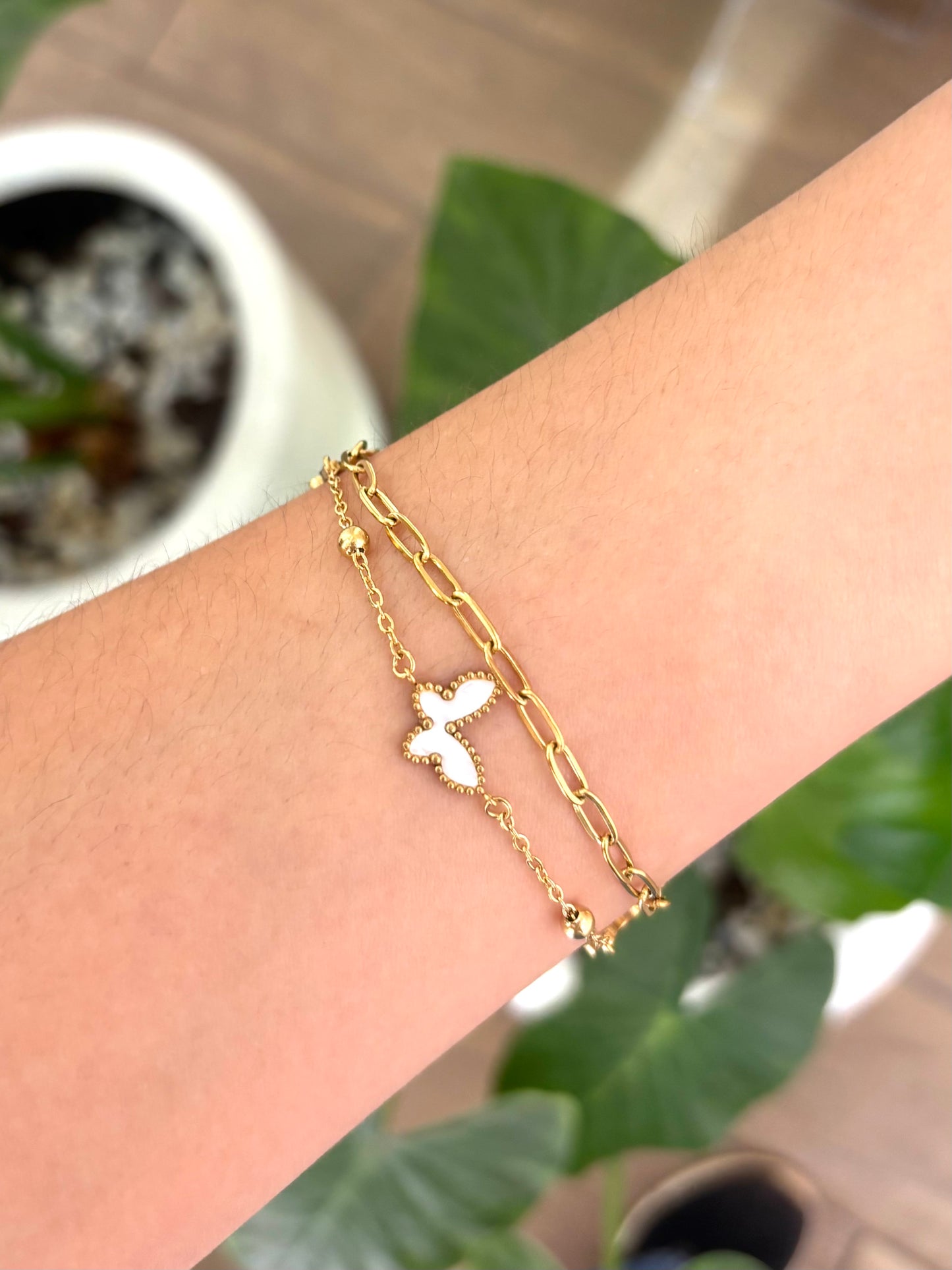 Pulsera doble de mariposa