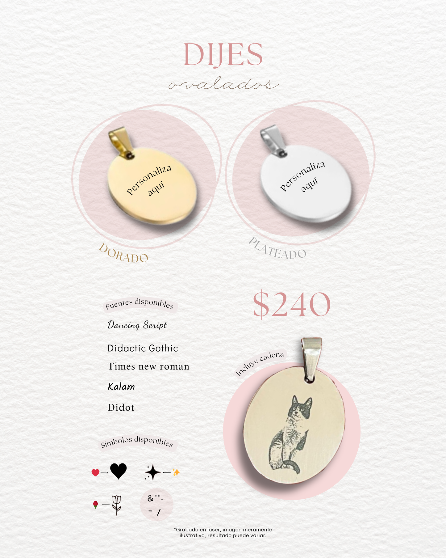 Dije ovalado personalizado con cadena