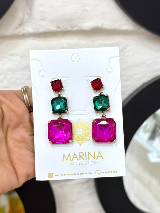 Aretes de pedrería multicolor