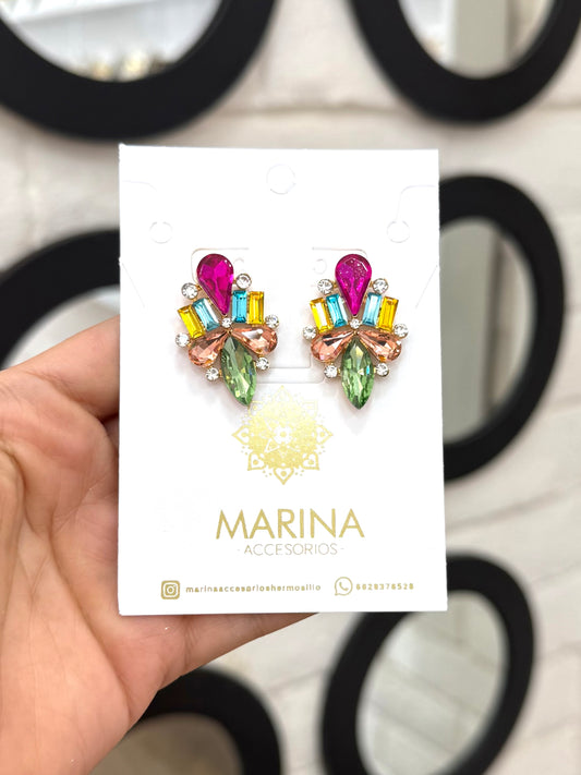 Aretes de pedrería multicolor