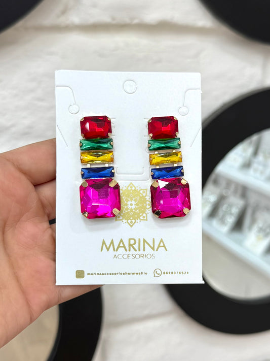 Aretes de pedrería multicolor