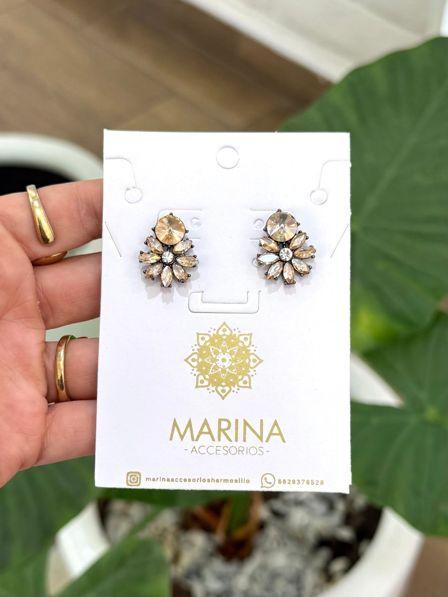 Aretes de pedrería dorados