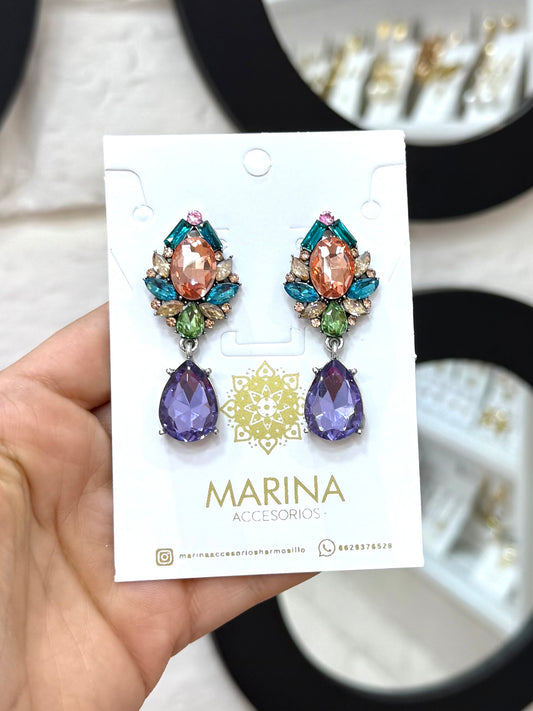 Aretes de pedrería multicolor