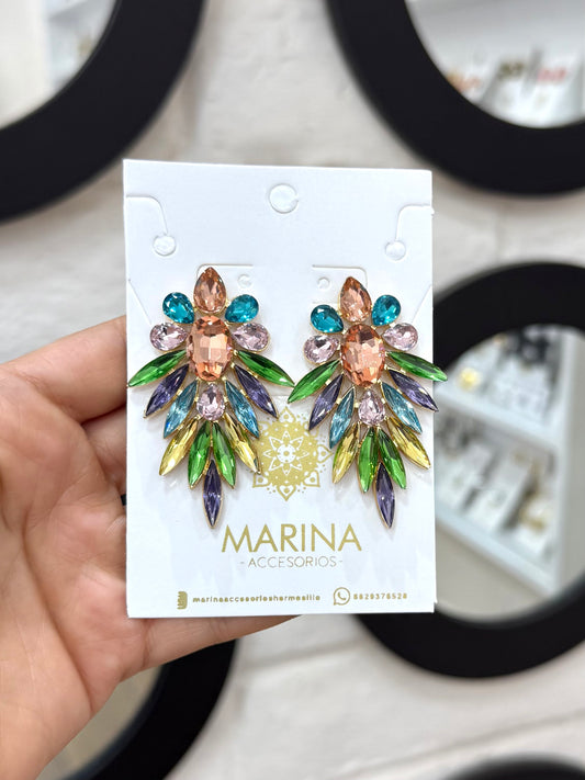 Aretes de pedrería multicolor