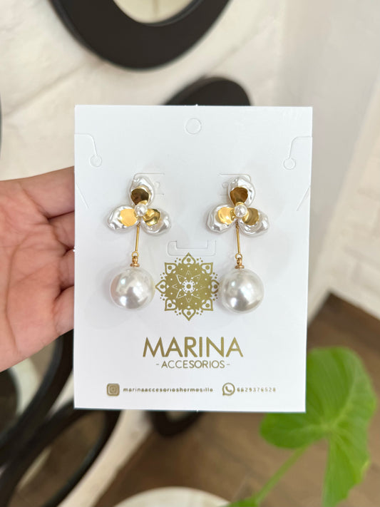 Arete casual flor perlas