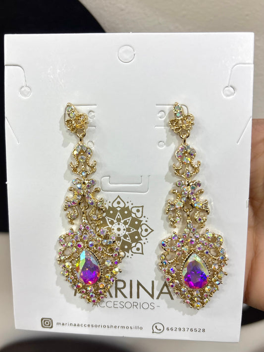 Aretes de pedrería tornasol