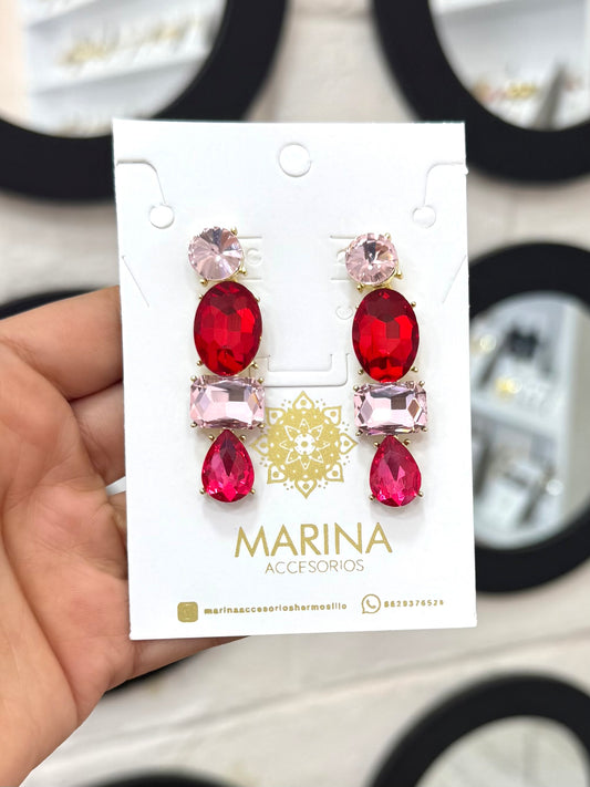 Arete de pedrería rosa