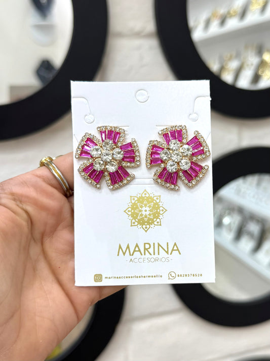 Arete de pedrería rosa