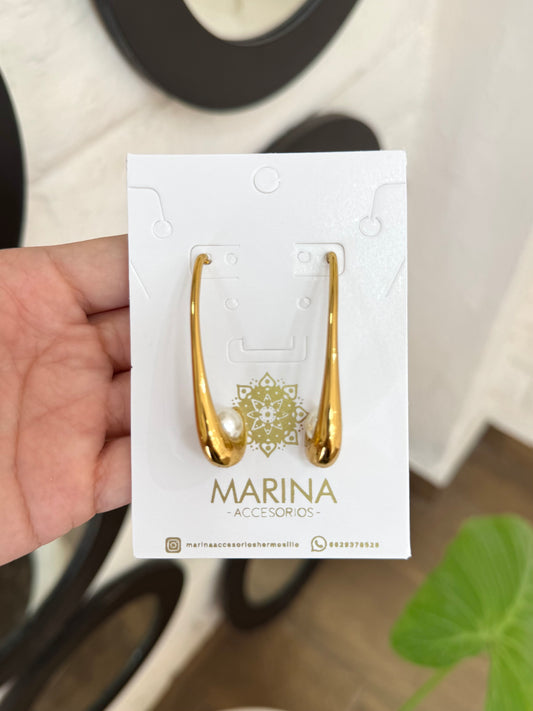 Arete casual dorado perla