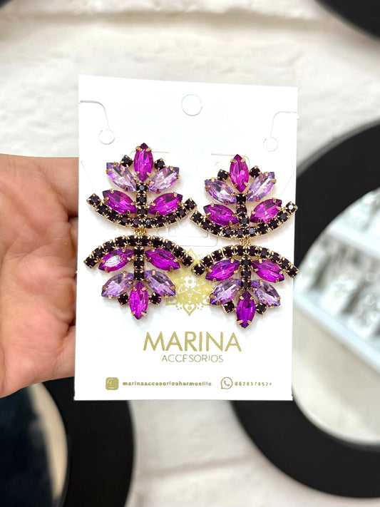 Aretes de pedrería morado