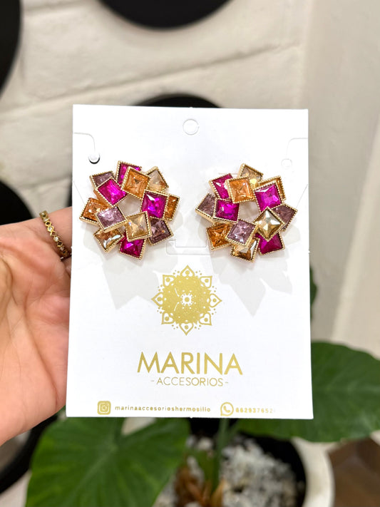 Aretes de pedrería multicolor