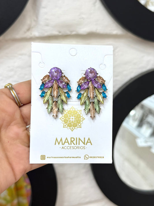 Aretes de pedrería multicolor
