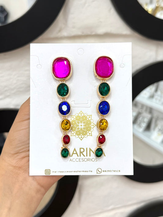 Aretes de pedrería multicolor