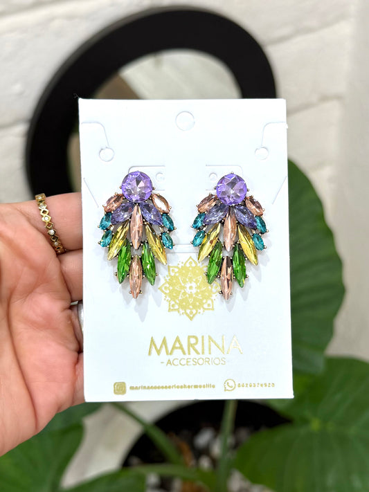 Aretes de pedrería multicolor