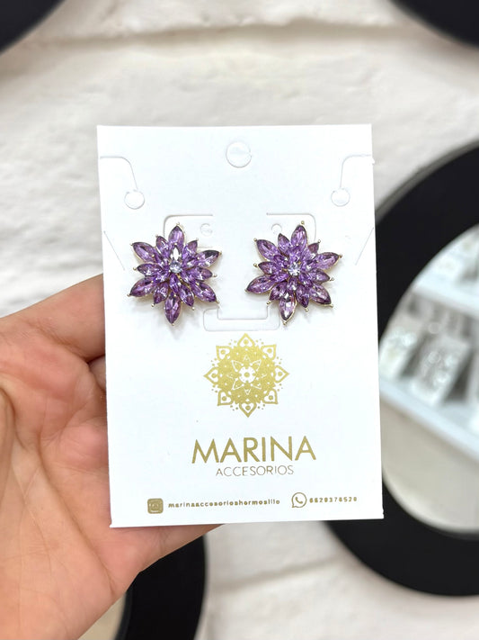 Aretes de pedrería morado