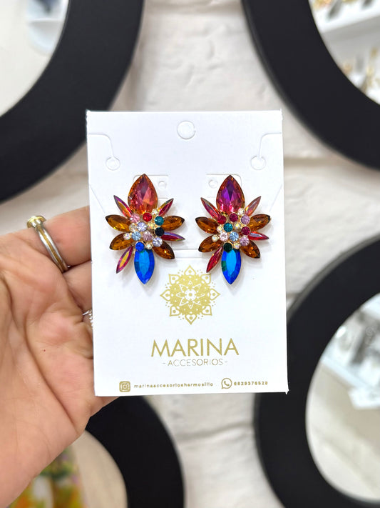 Aretes de pedrería multicolor