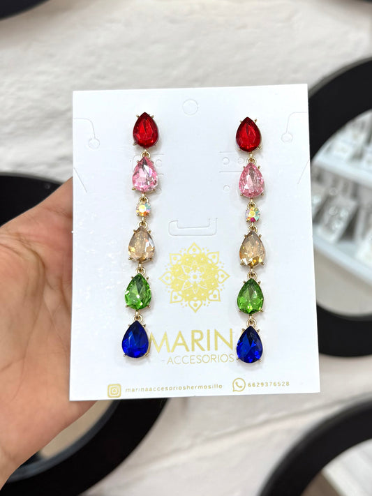 Aretes de pedrería multicolor