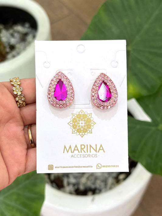 Arete de pedrería rosa