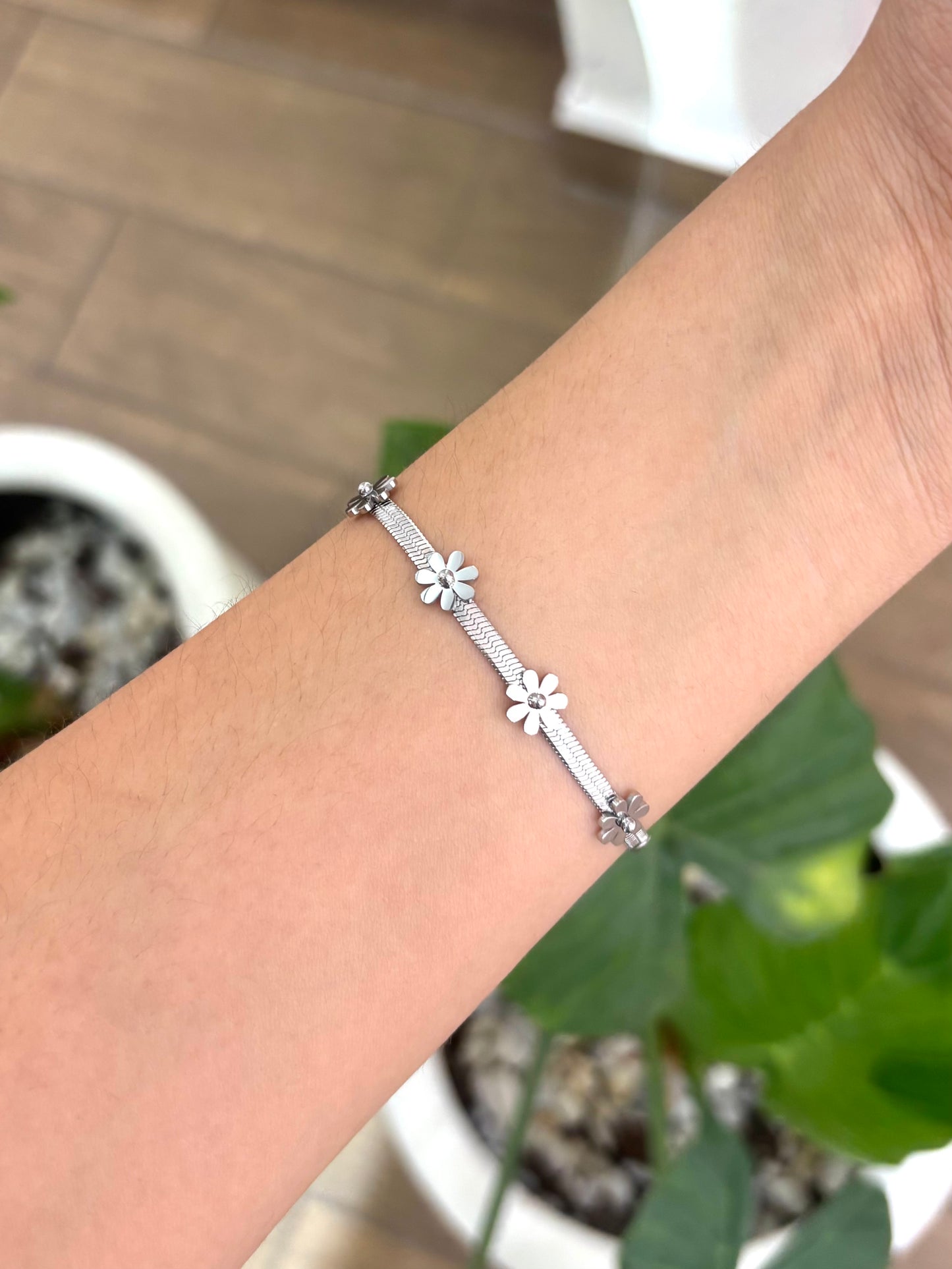 Pulsera flor plata