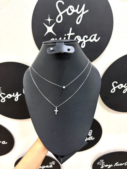 Collar doble plata cruz