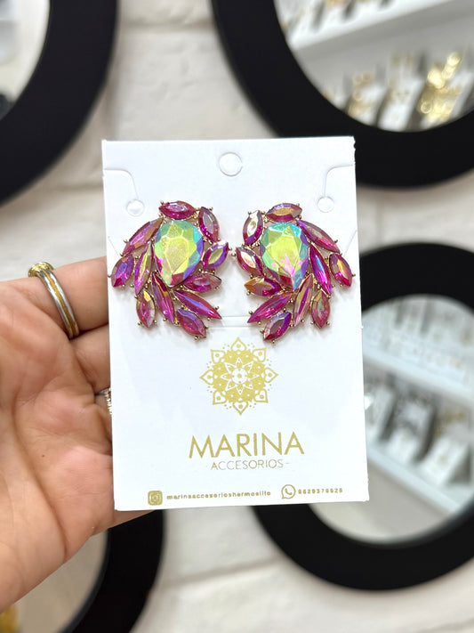 Arete de pedrería rosa