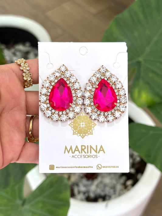 Arete de pedrería rosa