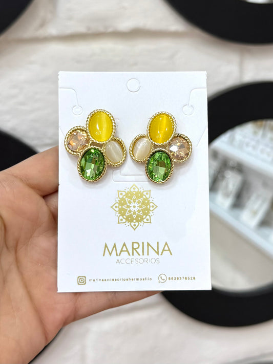 Aretes de pedrería multicolor