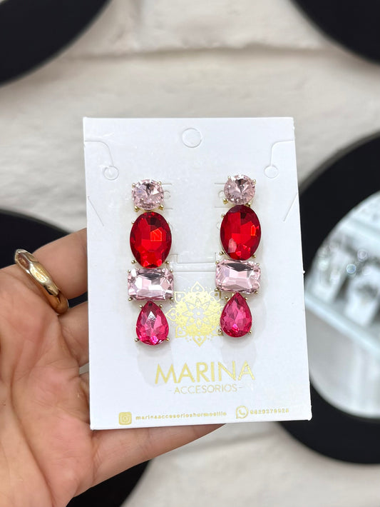Arete de pedrería rosa