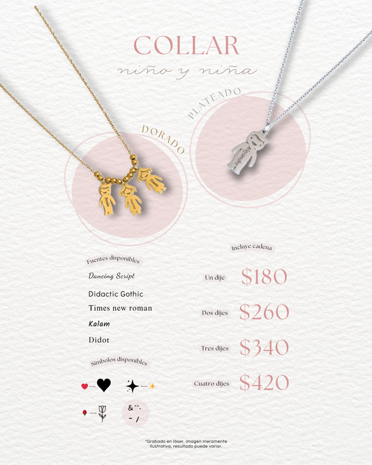 Cadena con dijes de niños/niñas personalizado