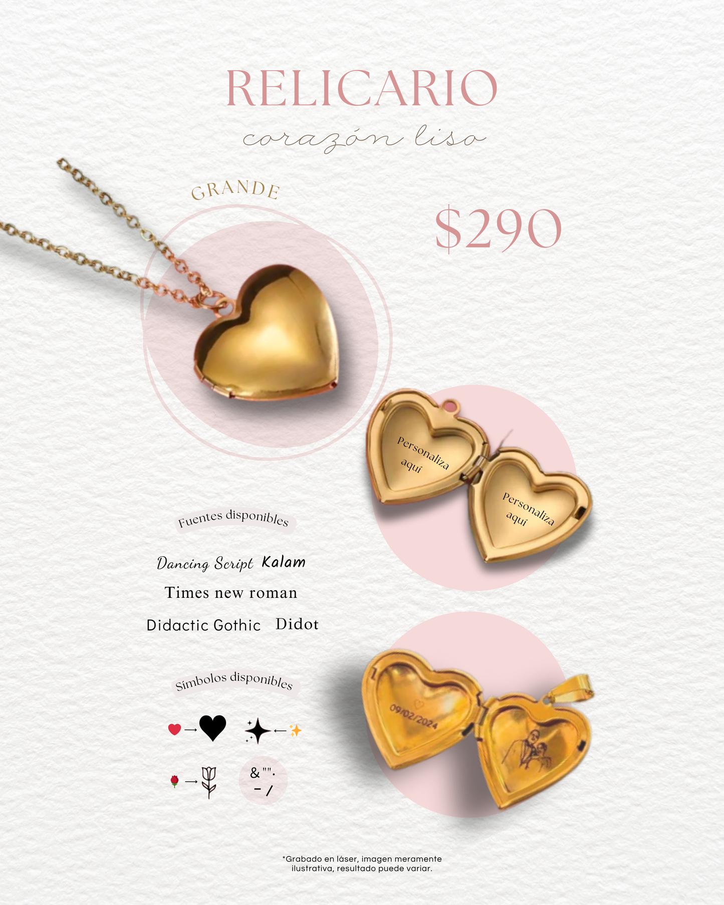 Relicario corazón dorado personalizado