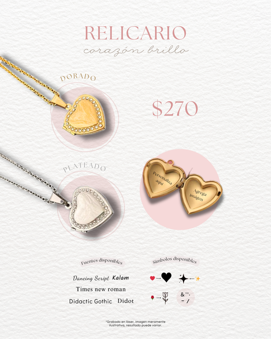 Relicario corazón con brillos personalizado