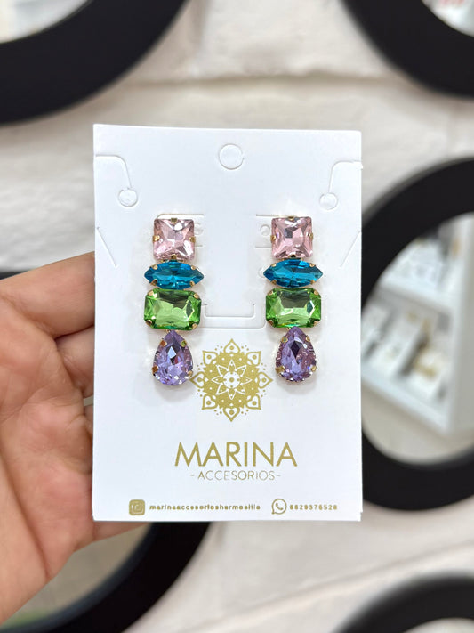 Aretes de pedrería multicolor