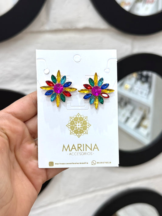 Aretes de pedrería multicolor