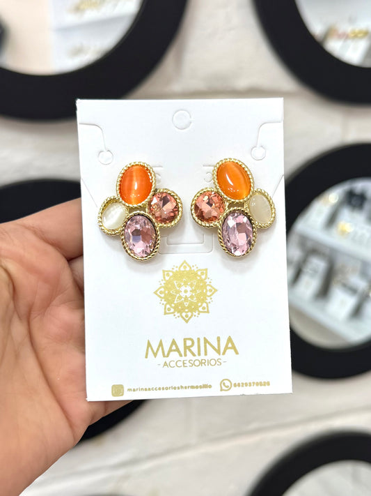 Aretes de pedrería multicolor