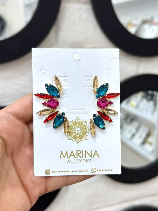 Aretes de pedrería multicolor