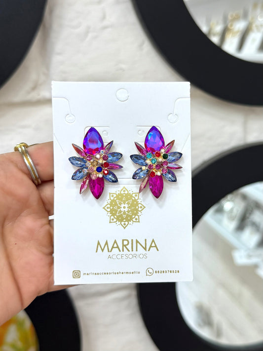 Aretes de pedrería multicolor