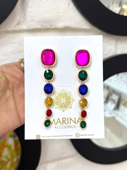Aretes de pedrería multicolor