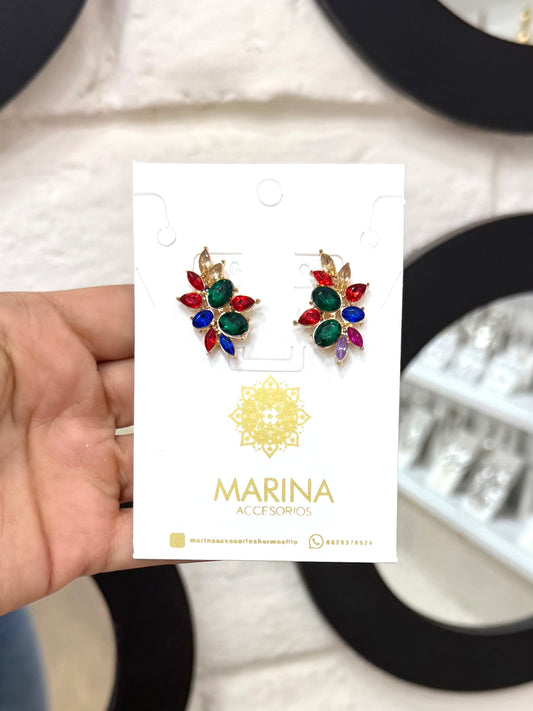 Aretes de pedrería multicolor
