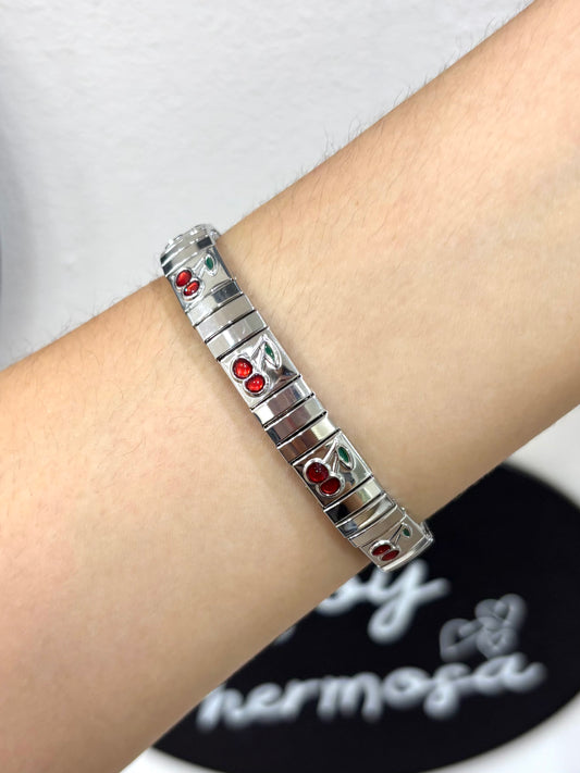 Pulsera plata cereza
